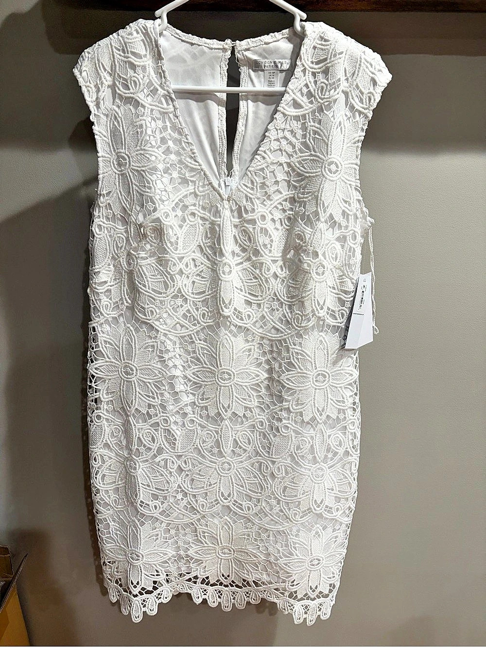 London Times Lace Mini Dress in White Size 10P NWT